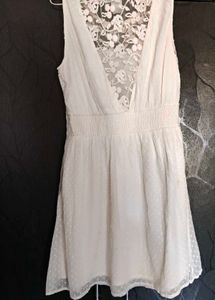 Elegant Cream Lace Trim Dress