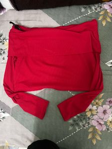 Red Off-Shoulder Long Sleeve Top