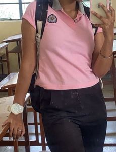 Pink Polo Shirt with Collar Detail