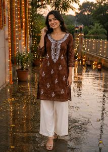 Brown Cotton Short Kurta