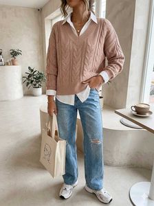 Pink Knit V-Neck Sweater
