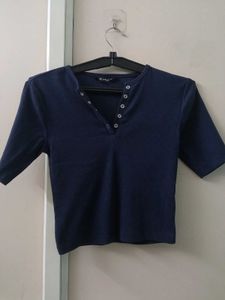 Navy Blue Henleys Top ZUDIO