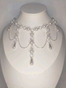Elegant Pearl  Silver Necklace and earrin