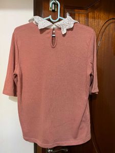Cute Pink Top with Lace Collar