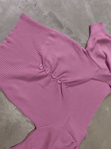 Puff Sleeve Button-Up Knit Top