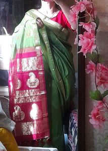 Elegant Mehndi Green Saree with Maroon Border