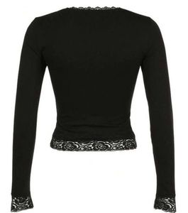 Y2K Style Black Lace Bordered Long Sleeve