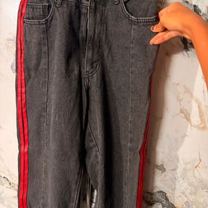 Women's Charcoal Jeans with Red Stripe