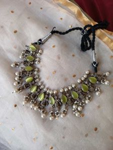 Ethnic Green Stone & Pearl Necklace only