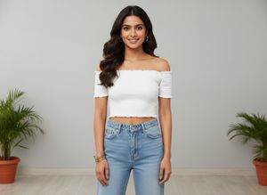 Forever 21, Elasticated Crop Top - Drop Sleeves