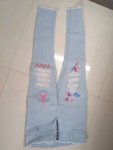 Light Blue Distressed Embroidered Jeans
