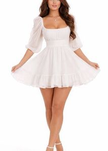 Chic White Puff Sleeve Mini Dress