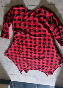 Red & Black Plaid Flannel Tunic Top