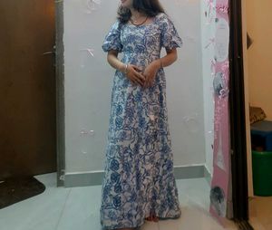 Pretty Blue floral long dress women