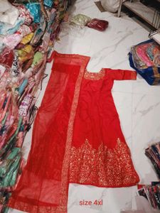 Red Anarkali Kurta with Dupatta Set