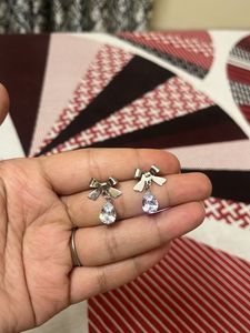 Cute Bow &amp; Crystal Drop Earrings