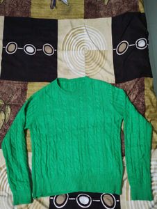 Women Self Design Green Sweater