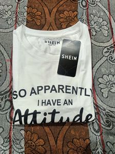 SHEIN White "Attitude" Graphic T-Shirt