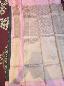 Dark Green &amp; Light Pink Gajii Saree