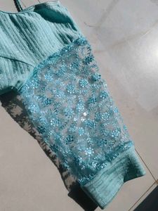 Sky Blue Readymade Saree Blouse
