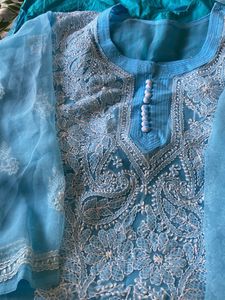 Beautiful Sky Blue Chikankari Kurta Set