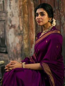 Elegant Purple Silk Saree with Golden Border