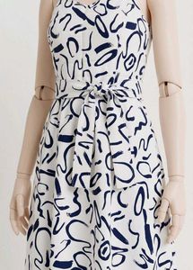 White Abstract Print Spaghetti Strap Dress