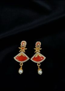 Red &amp; Gold Fan Earrings