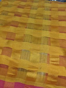 Pink &amp; Yellow Checked Saree
