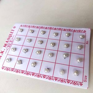 Pure Silver Pearl Nose And Ear Earings 1 Pair