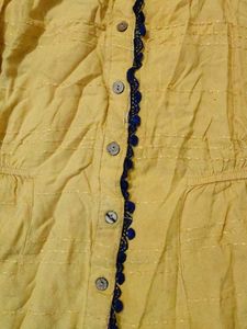 Vibrant Yellow Kurta with Black Lace Trim