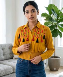 Stylish Mustard shirt top with Tassels