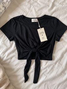 Black Tie Front Cropped T-Shirt