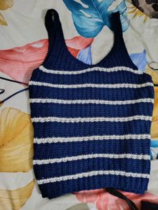 Blue & White Striped Crop Top