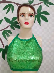 (400)Sparkling Green Sequin Halter Top