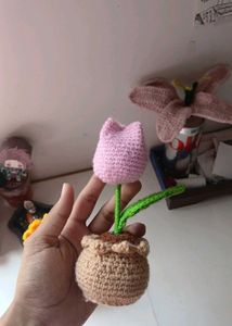 Crocheted Tulip , sunflower ,rose Potted Plant