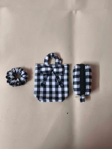 Gingham Scrunchie, Pouch & Mini Bag Set