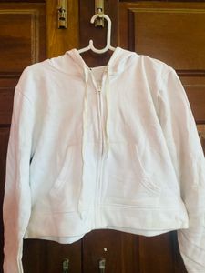 White Cropped Zip-Up Hoodie