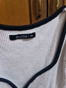 Studio K White Ribbed Tie-Front Top
