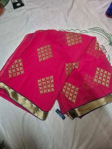 Elegant Pink Saree with beautiful Blue Customized