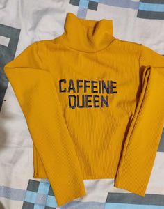 Yellow "Caffeine Queen" Turtleneck Top