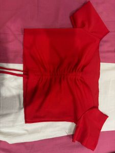 Chic Red Ruched Tunic Top