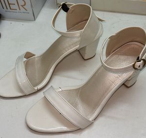 White Ankle Strap Block Heels - wore only twice