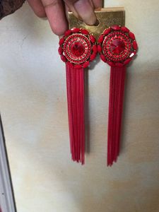 Stunning Red Tassel Drop Earrings