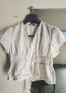 Embroidered V-Neck Cinched Waist Top