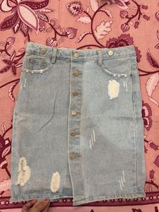 Light Wash Ripped Denim Skirt