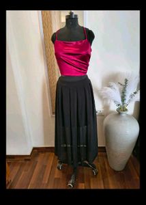 Chic Satin Crop Top & Pleated Maxi Skirt Set
