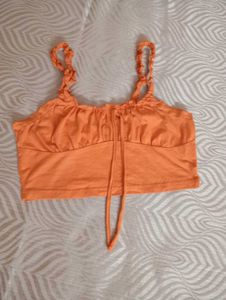 Orange Tie-Front Crop Top