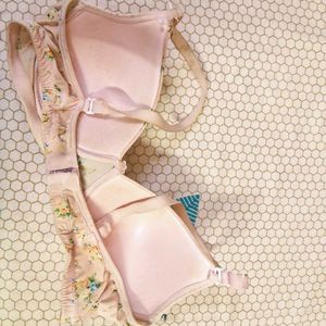Light Pink Floral Print Bra