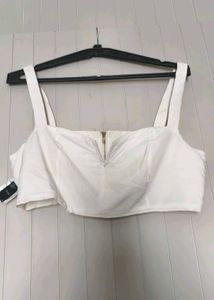 White Cropped Top with Zipper Detail